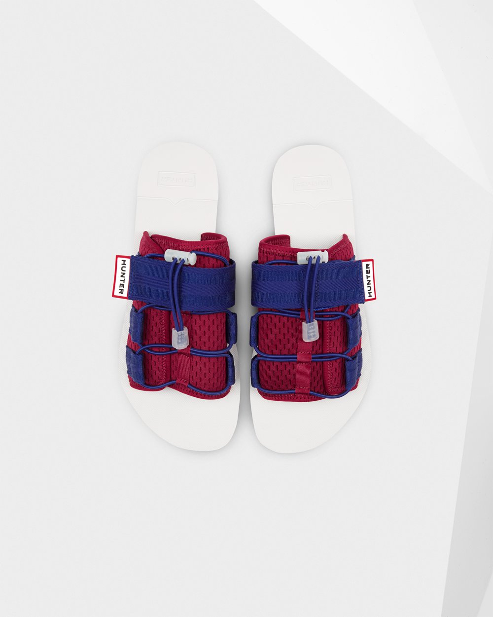 Mens Slides - Hunter Original Beach (93EIJZARL) - White/Red/Blue